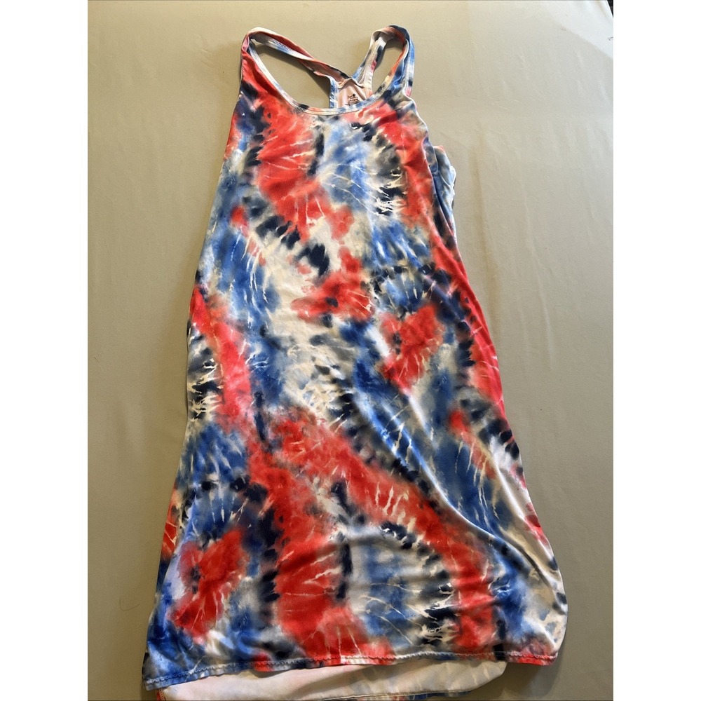 Secret Treasures Women's Large L Tie Dye Red White Blue Sleeveless Dress